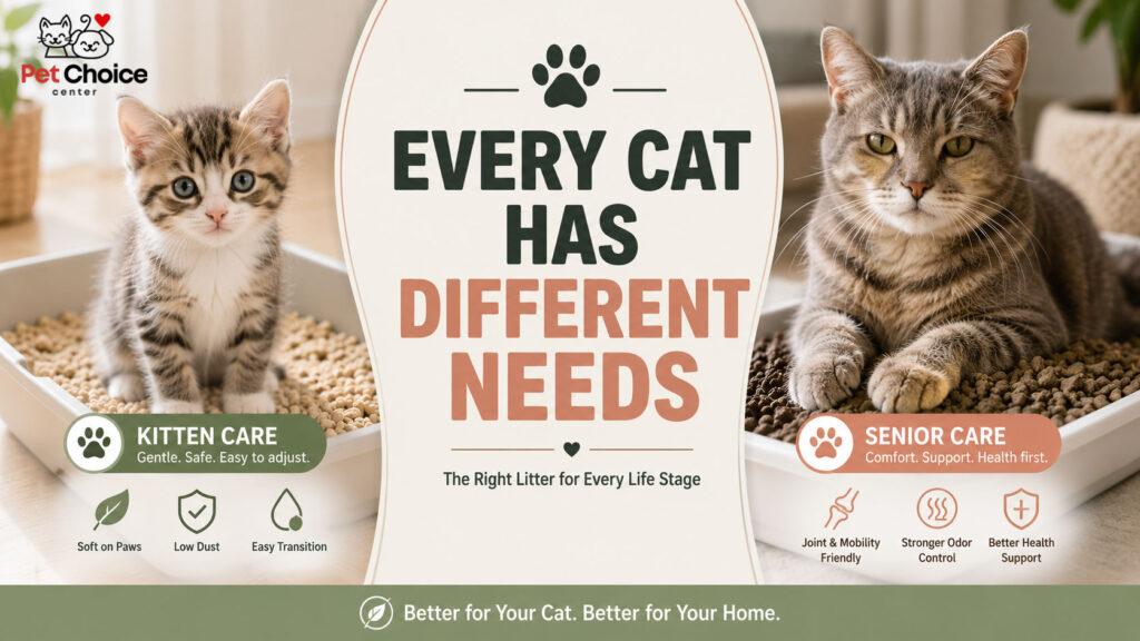 Matching cat litter to different cats based on age and lifestyle