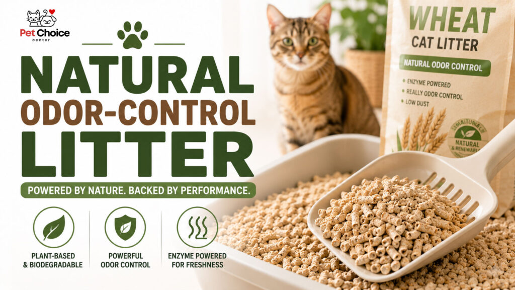 Wheat cat litter granules with natural odor control